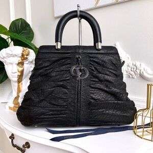 Authentic Christian Dior Karenina Large tote leather Textured black B0887